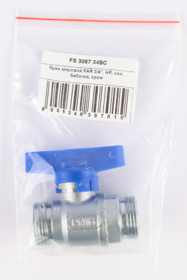 Кран шаровой FAR 3/4", НР, син. бабочка, хром